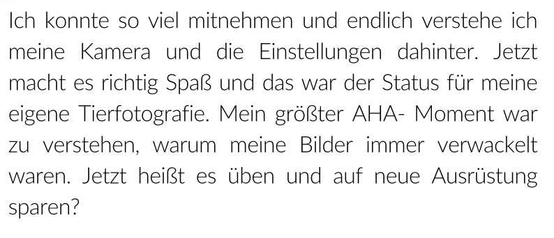 Feedback Tierfotografie Schule Julia
